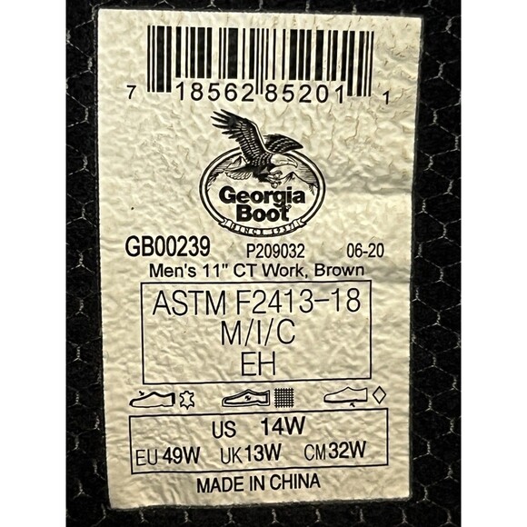 Georgia Boot CarboTec SZ 14EE - 11 Inch Composite Toe Waterproof Work Wellingt - Picture 8 of 10